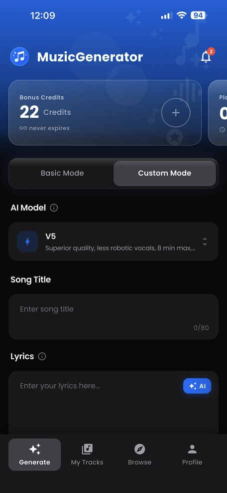 MuzicGenerator App Screenshot 2